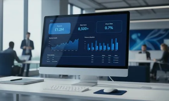 Tablou de bord cu indicatori pe un monitor de birou